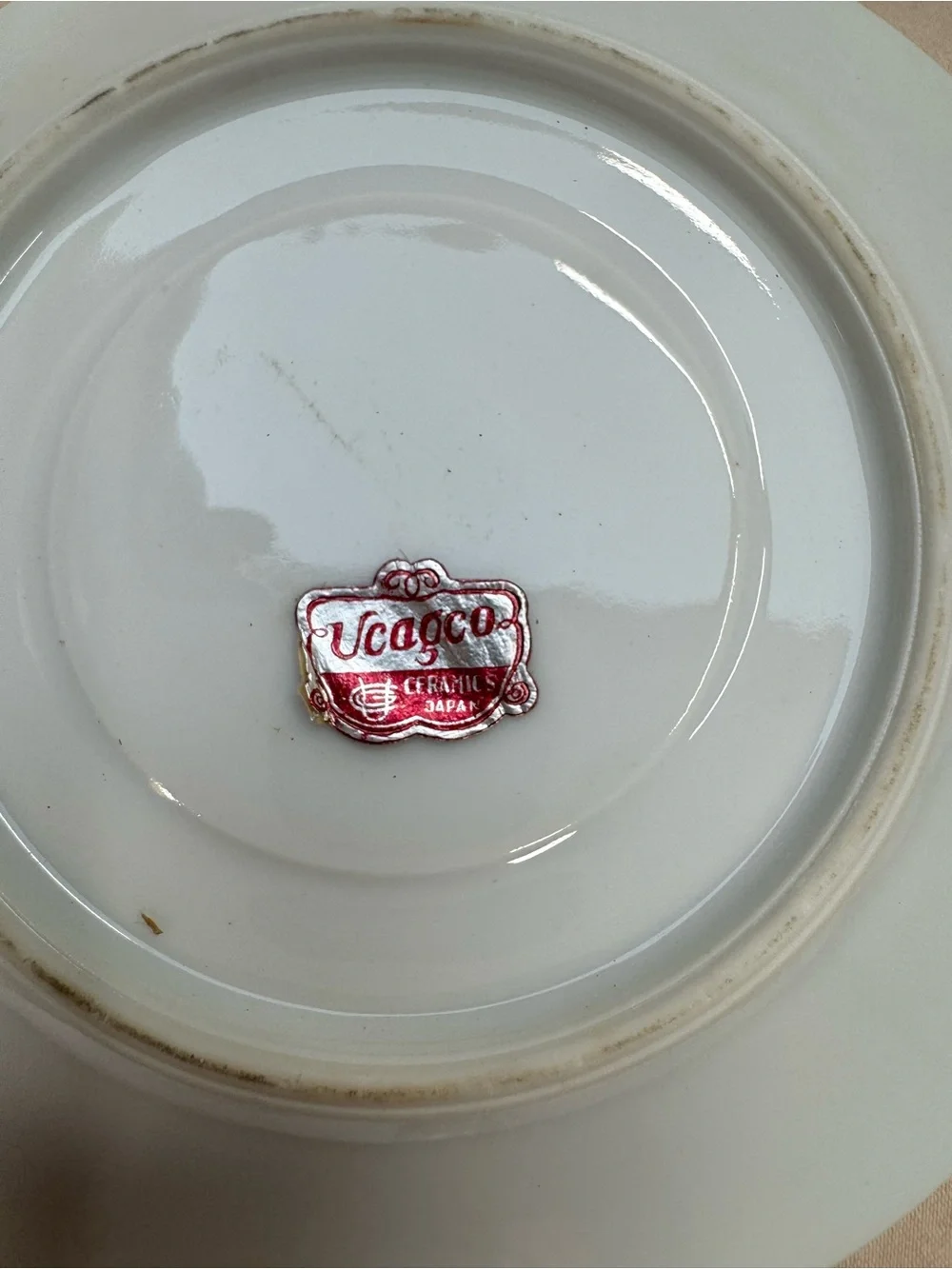Vintage Red Gold Tea Cup and Saucer Geometric Floral, Ucagco Japan, Excellent